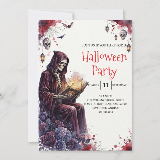 Gothische skelet man Halloween-feest uitnodiging (Voorkant)