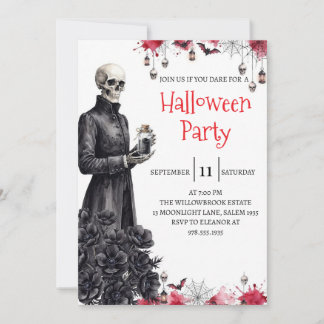 Gothische skelet man Halloween-feest uitnodiging
