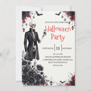 Gothische skelet man Halloween-feest uitnodiging