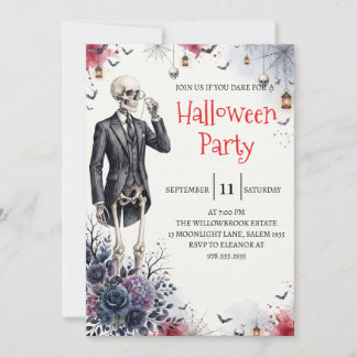 Gothische skelet man Halloween-feest uitnodiging