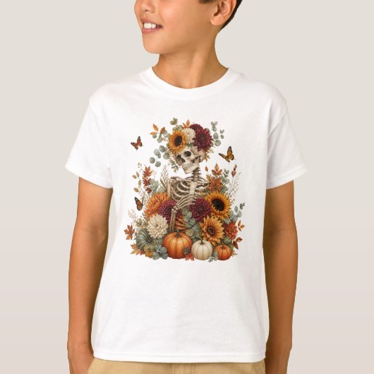 Gothische Skelet Pompoen Halloween T-shirt (Voorkant)