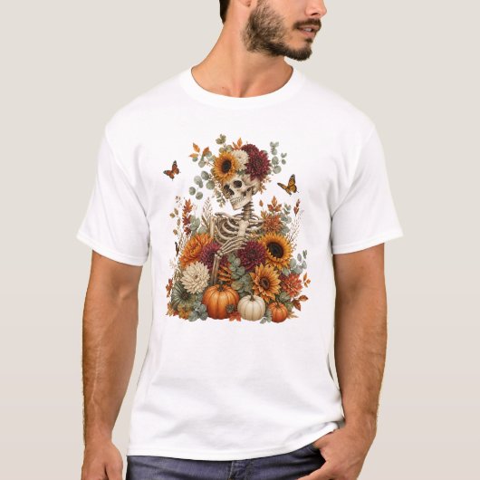 Gothische Skelet Pompoen Halloween  T-shirt (Voorkant)