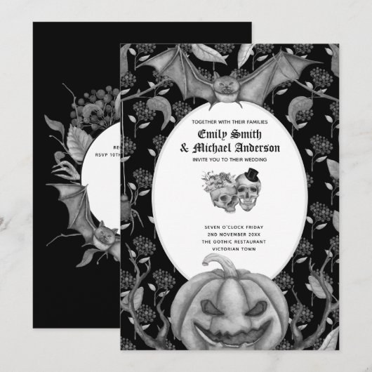 Gothische Skulls Halloween Gothic Uitnodiging (Voorkant / Achterkant)