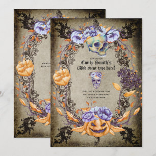 Gothische Skulls Paarse Oranage Flowers Gothic Kaart