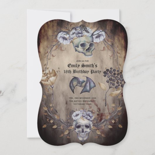  Gothische Skulls Paarse Oranje Flowers Gothic Kaart (Voorkant)