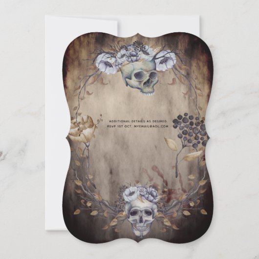  Gothische Skulls Paarse Oranje Flowers Gothic Kaart (Achterkant)