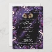 Gothische spieren en Paarse Rozen Halloween Weddin Kaart (Voorkant)