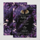 Gothische spieren en Paarse Rozen Halloween Weddin Kaart (Voorkant / Achterkant)