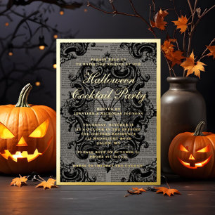 Gothische Spin Halloween Cocktail Party Goud Folie Uitnodiging
