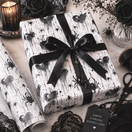 Gothische spinnenweb harten spooky cadeaupapier