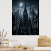 Gothische Stadstorens in het Maanlicht Poster (Keuken)