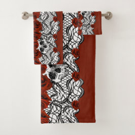 Gothische stijl, zwarte kant, schedels en rode roz bad handdoek