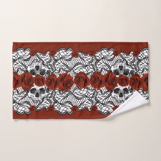 Gothische stijl, zwarte kant, schedels en rode roz bad handdoek (Handdoek)
