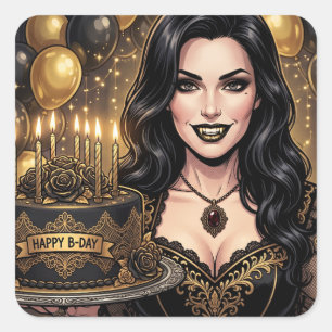 Gothische Vampier Verjaardag Elegante Donkere F Vierkante Sticker