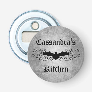  gothische vampiervleermuis met jouw naam button flesopener