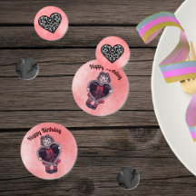 Gothische Verjaardags Lap Pop Black Heart Pink Roo