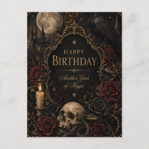 Gothische verjaardagskaart, donkere bloemen, motte briefkaart