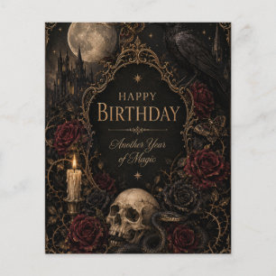 Gothische verjaardagskaart, donkere bloemen, motte flyer