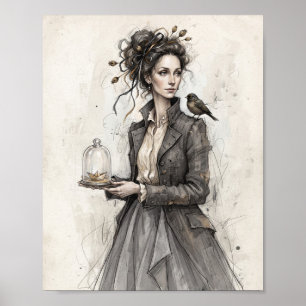 Gothische Victoriaanse Vrouw Vogel Poster