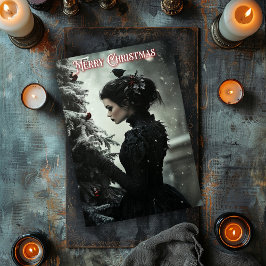 Gothische vrouw met kerstboom kerstkaart notitiekaartje