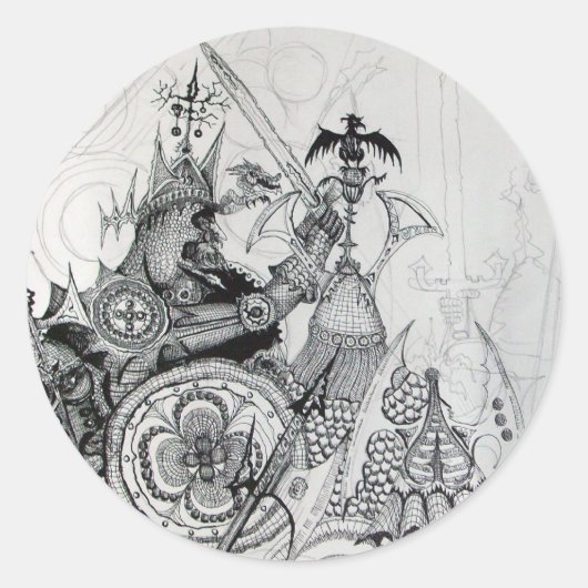 GOTHISCHE WARRIOREN, Barbarian Knachten, Fantasy Ronde Sticker (Voorkant)