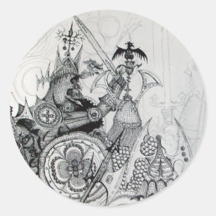 GOTHISCHE WARRIOREN, Barbarian Knachten, Fantasy Ronde Sticker