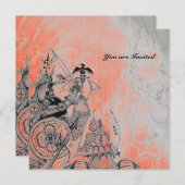 GOTHISCHE WARRIOREN, zwart-wit, rood zilverpapier Kaart (Voorkant / Achterkant)