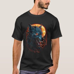 Gothische Wolf Wolven Maan Heks Occult Zwarte Fant T-shirt