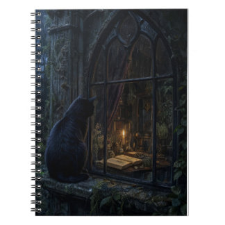 Gothische Zwarte Kat Donkere Botanische Kunstprint Notitieboek