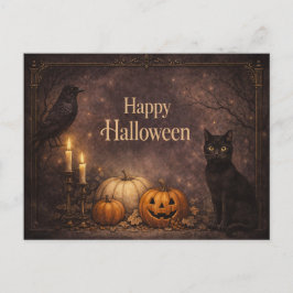 Gothische Zwarte Kat Halloween Feestdagenkaart
