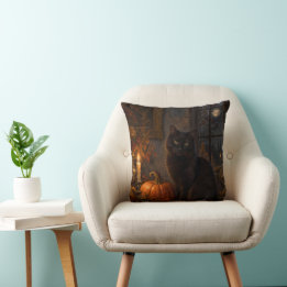 Gothische Zwarte Kat Halloween Worp Kussen