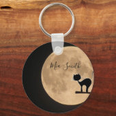 Gothische zwarte kat met volle maan persoonlijke n sleutelhanger (Voorkant)