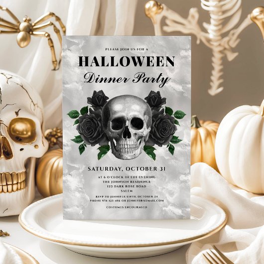 Gothische zwarte Rozen & Skull Halloween Dinner Pa Kaart