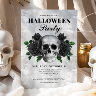 Gothische zwarte Rozen & Skull Halloween Party Kaart