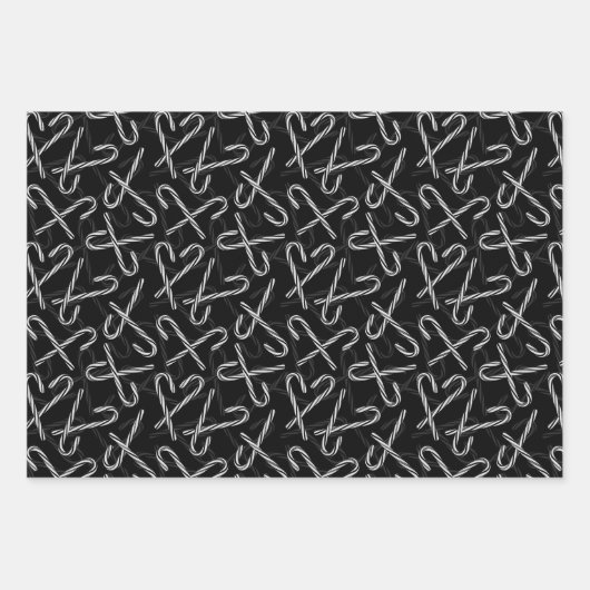 Gothmas Black and White Candy Cane Pattern Inpakpapier Vel (Voorkant 2)