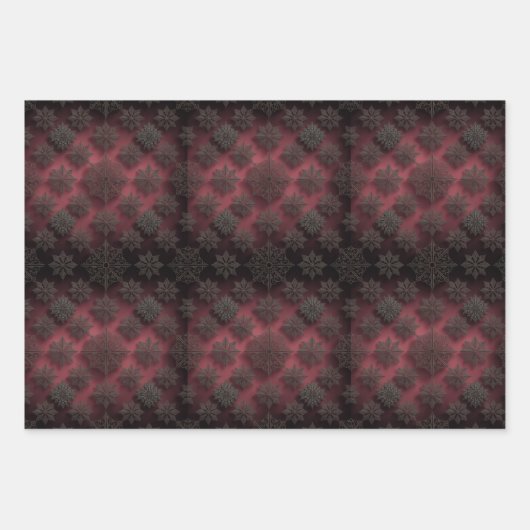 Gothmas Black Floral Pattern on Deep Crimson Red  Inpakpapier Vel (Voorkant)