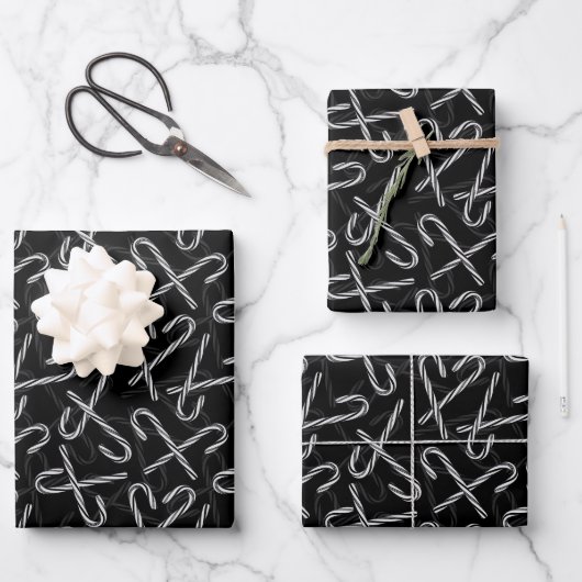 Gothmas Zwart en Wit Suikerstok Patroon Inpakpapier Vel (Voorkant)