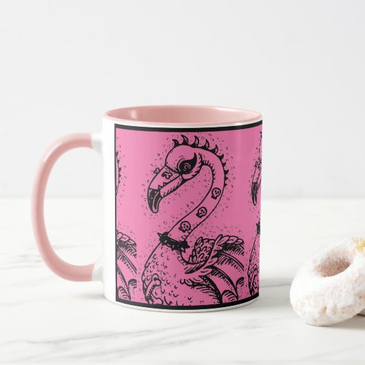 GOTHPUNKROCKER FLAMINGO, schedels, stekelhaar Mok (Met donut)