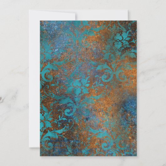 Gotisch Antiek Blauwgroen Goud Damask Wedding Kaart (Achterkant)