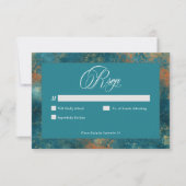 Gotisch Antiek Blauwgroen Goud Damask Wedding RSVP Kaartje (Voorkant)
