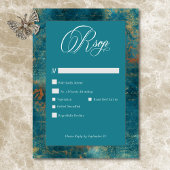 Gotisch Antiek Blauwgroen Goud Damask Wedding RSVP Kaartje