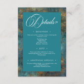 Gotisch Antiek Blauwgroen Gouden Damast Trouwdetai Informatiekaartje (Voorkant)