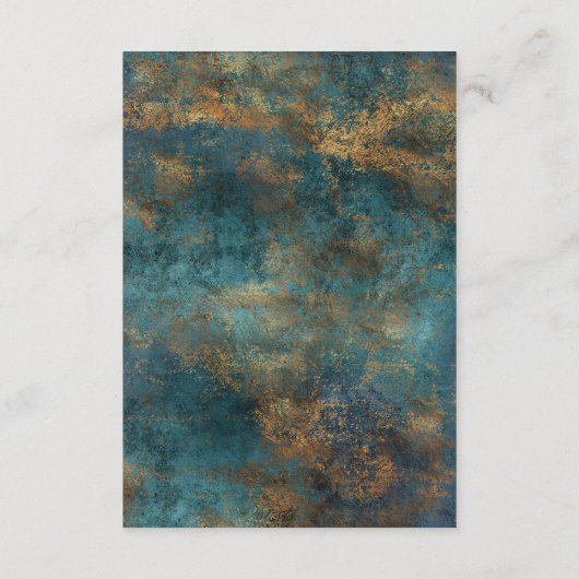 Gotisch Antiek Blauwgroen Gouden Damast Trouwdetai Informatiekaartje (Achterkant)