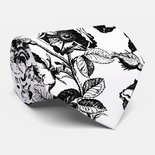 Gotisch Antiek Roos zwart op wit Stropdas (Opgerold)