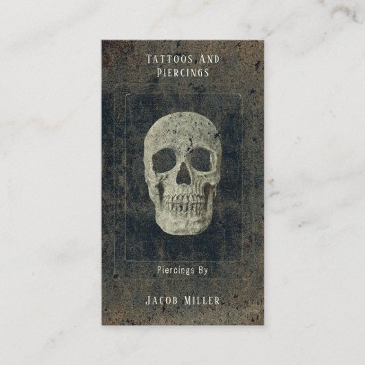 Gotisch  Antiek Sepia Textuur Schedel Tattoo Visitekaartje (Voorkant)
