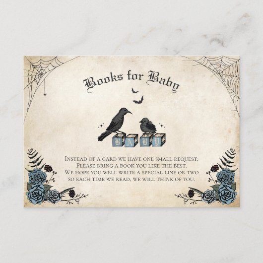 Gotisch Baby shower Black Raven Boeken voor Baby Informatiekaartje (Voorkant)
