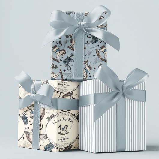 Gotisch Baby shower Blauw Victoriaans Rocking Hors Inpakpapier Vel