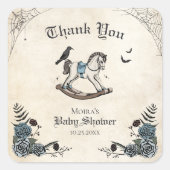 Gotisch Baby shower Rocking Horse Dank u Vierkante Sticker (Voorkant)