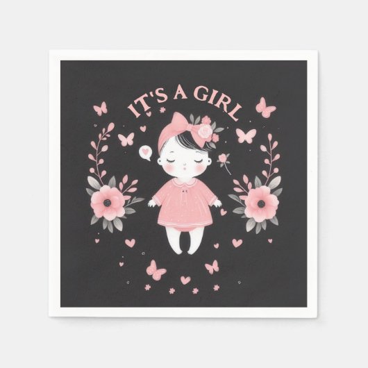 Gotisch Baby shower Roze Zwart Servet (Voorkant)