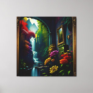 Gotisch Binnenhuis Surreal Waterval 10 Canvas Afdruk